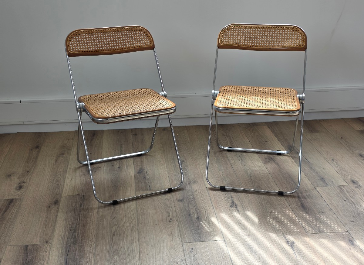 Plia Folding Chairs With Wickerwork By Giancarlo Piretti For Anonima Castelli-photo-3
