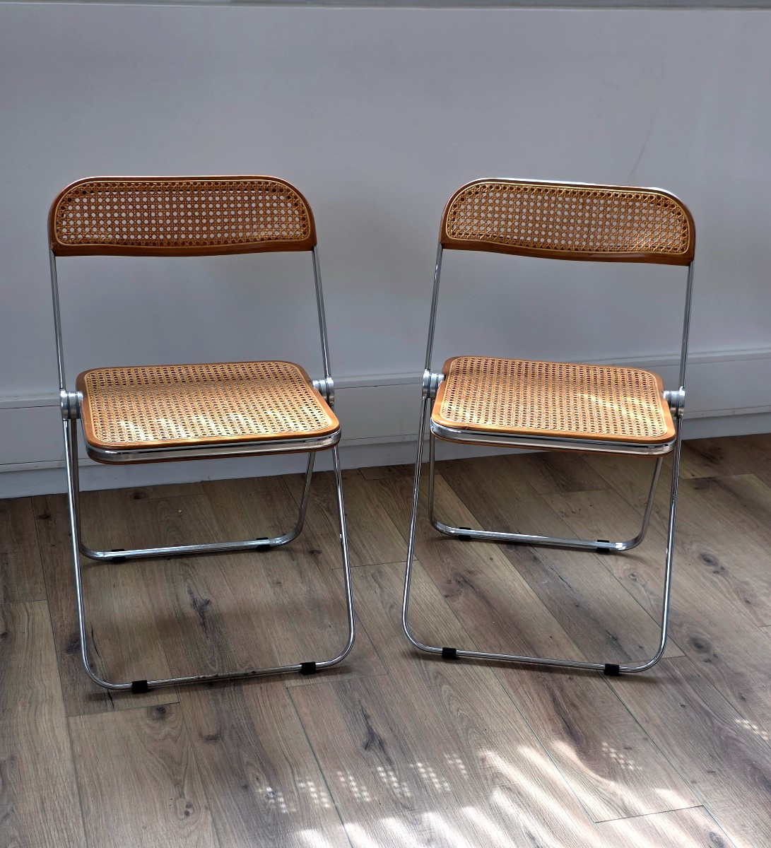 Plia Folding Chairs With Wickerwork By Giancarlo Piretti For Anonima Castelli-photo-1