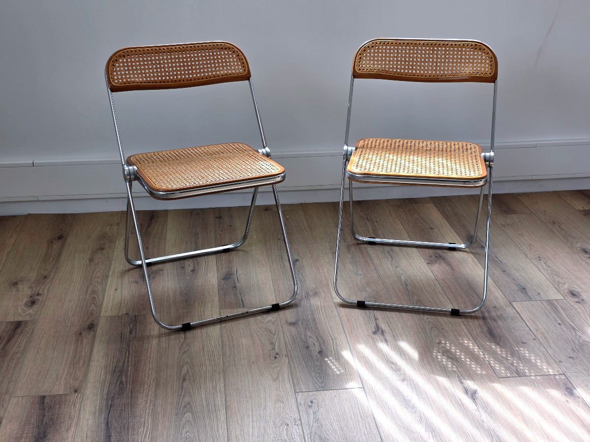 Plia Folding Chairs With Wickerwork By Giancarlo Piretti For Anonima Castelli-photo-2