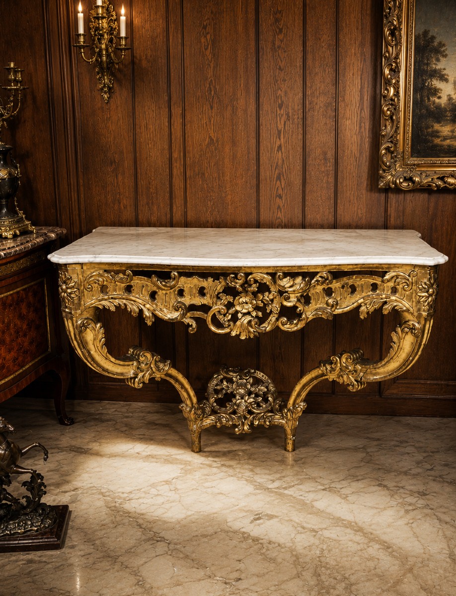 Console Louis XV En Bois Sculpté Et Doré XVIIIème-photo-2