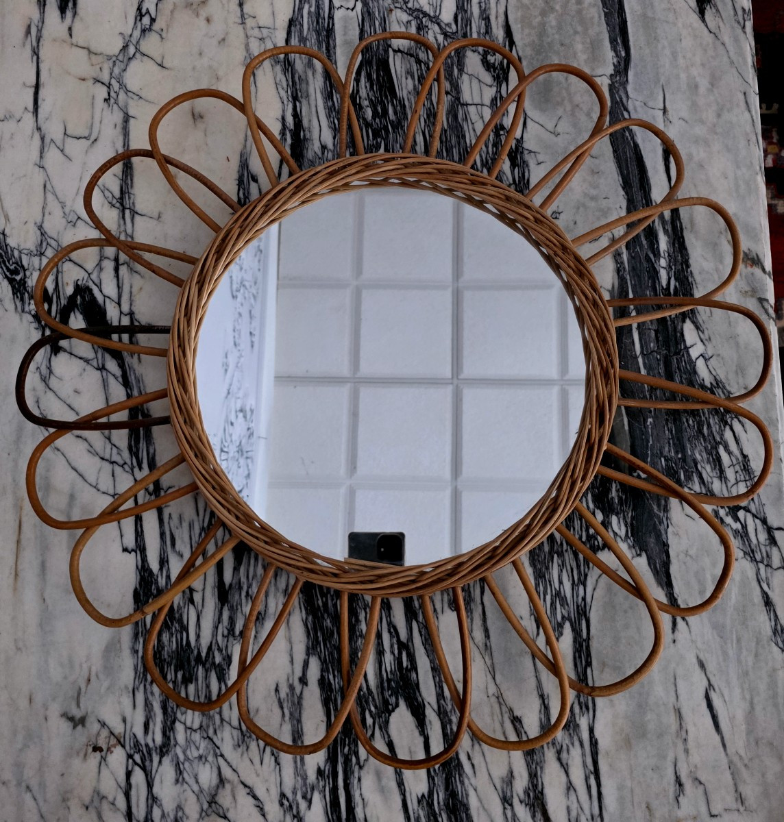 Miroir soleil en rotin  vintage -photo-2