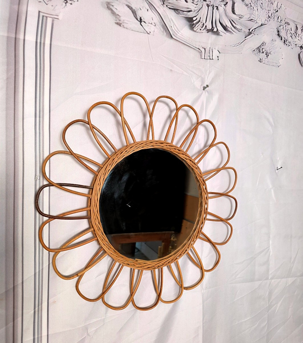 Miroir soleil en rotin  vintage -photo-3