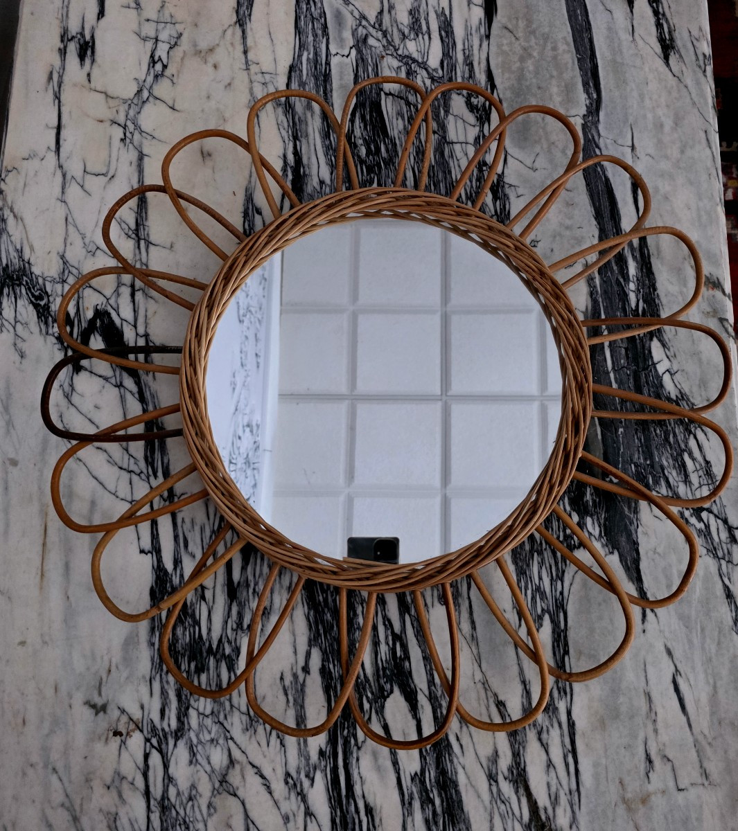 Miroir soleil en rotin  vintage -photo-1