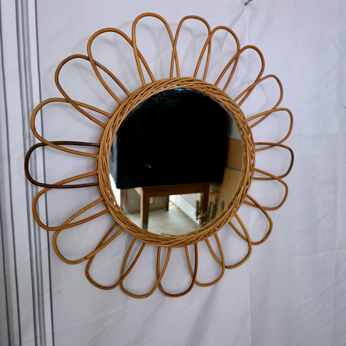 Miroir soleil en rotin  vintage 