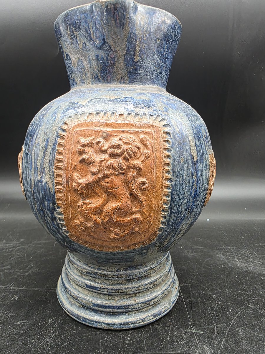 Vase Pichet Aux Armoiries Bouffioulx Stoneware Roger Guérin