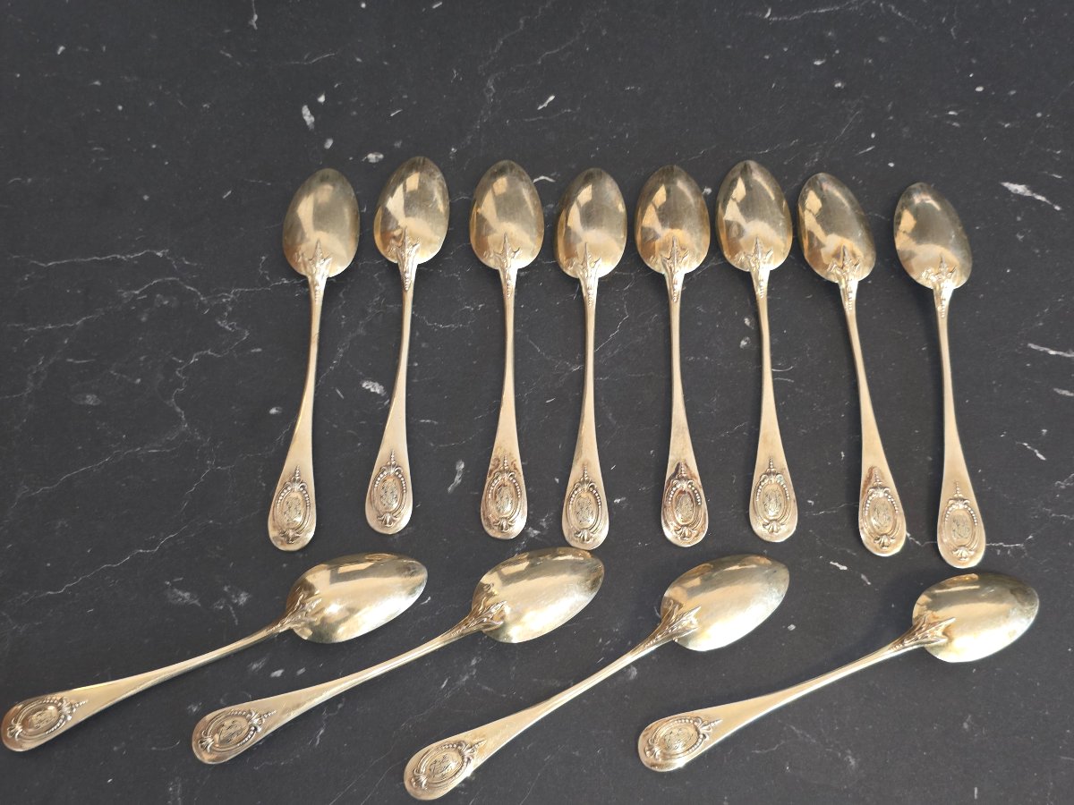  12 Small Silver Spoons 19 Siècle Goldsmith Philippe Berthier-photo-2