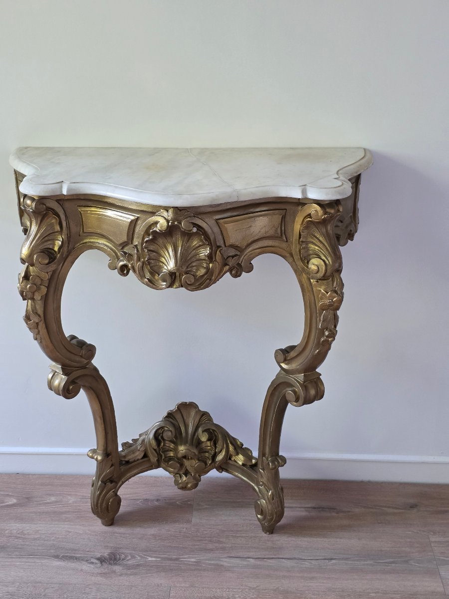 A Gilded Wooden Console Table In The Louis XV Style, 19th Century-photo-3
