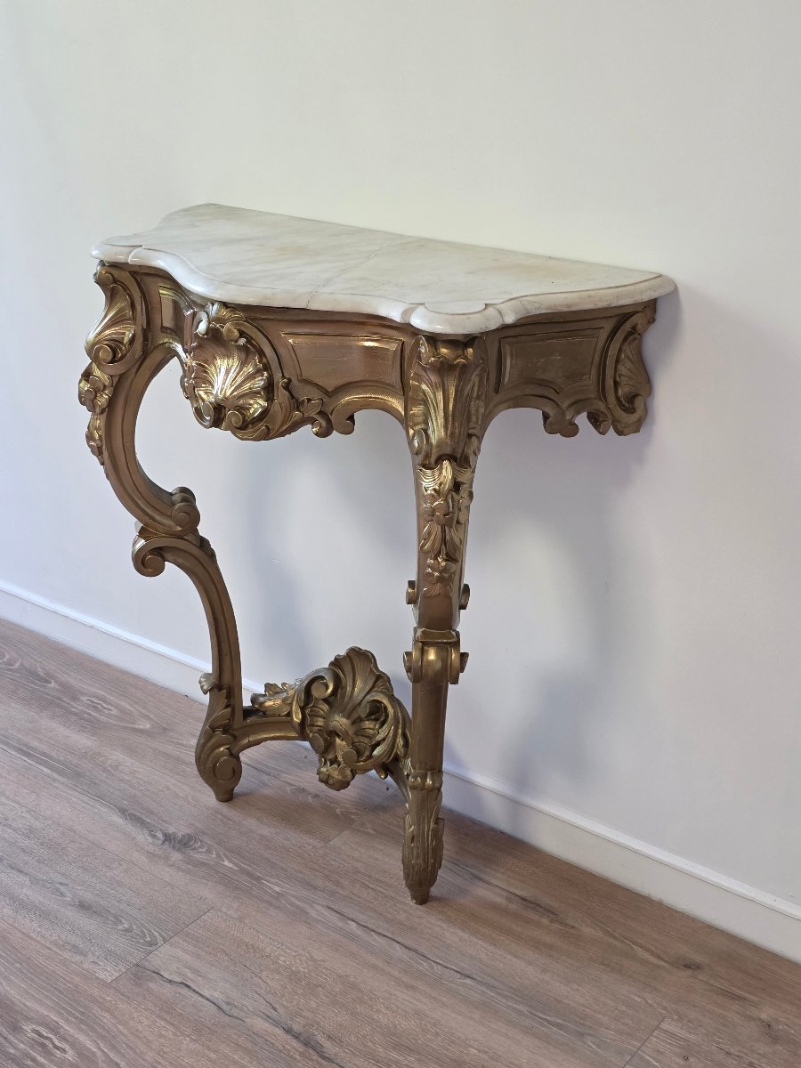 A Gilded Wooden Console Table In The Louis XV Style, 19th Century-photo-4