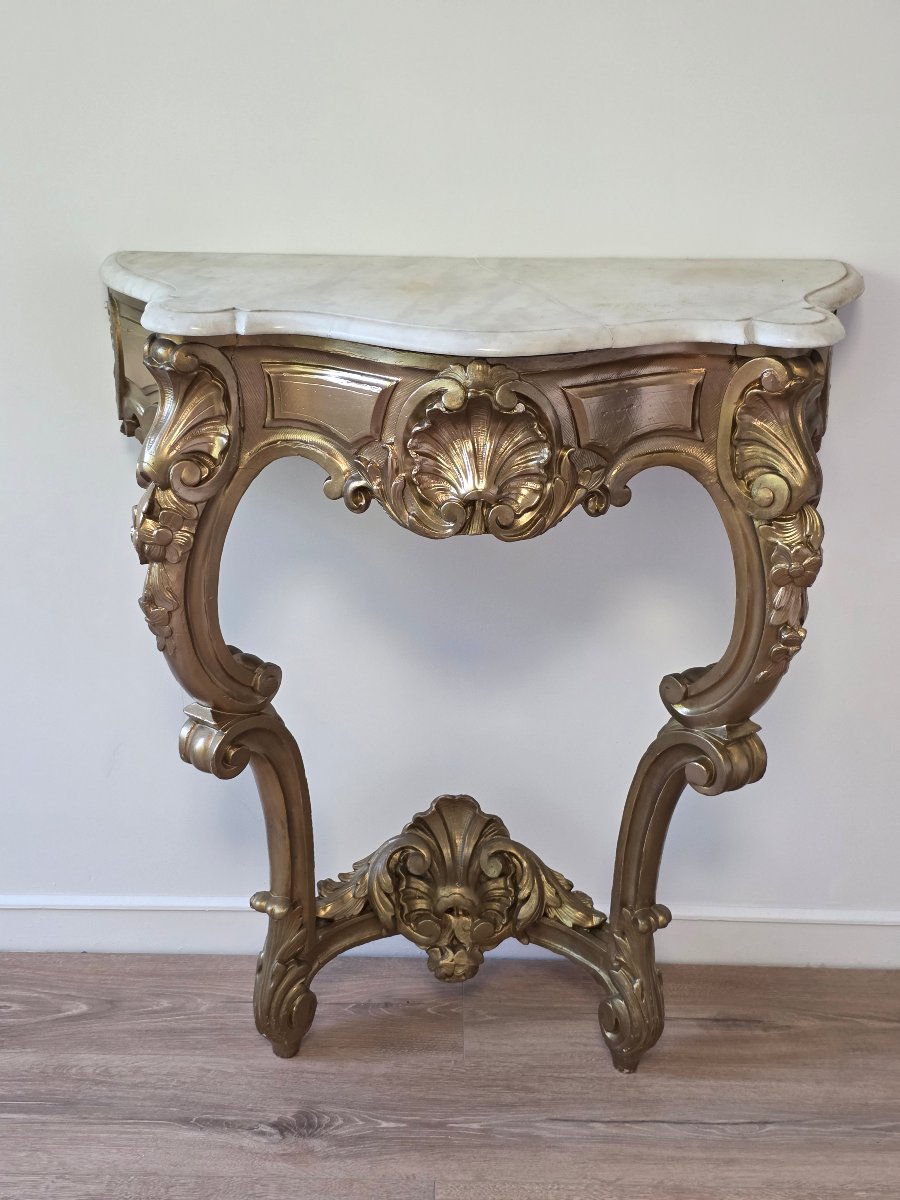 A Gilded Wooden Console Table In The Louis XV Style, 19th Century-photo-1