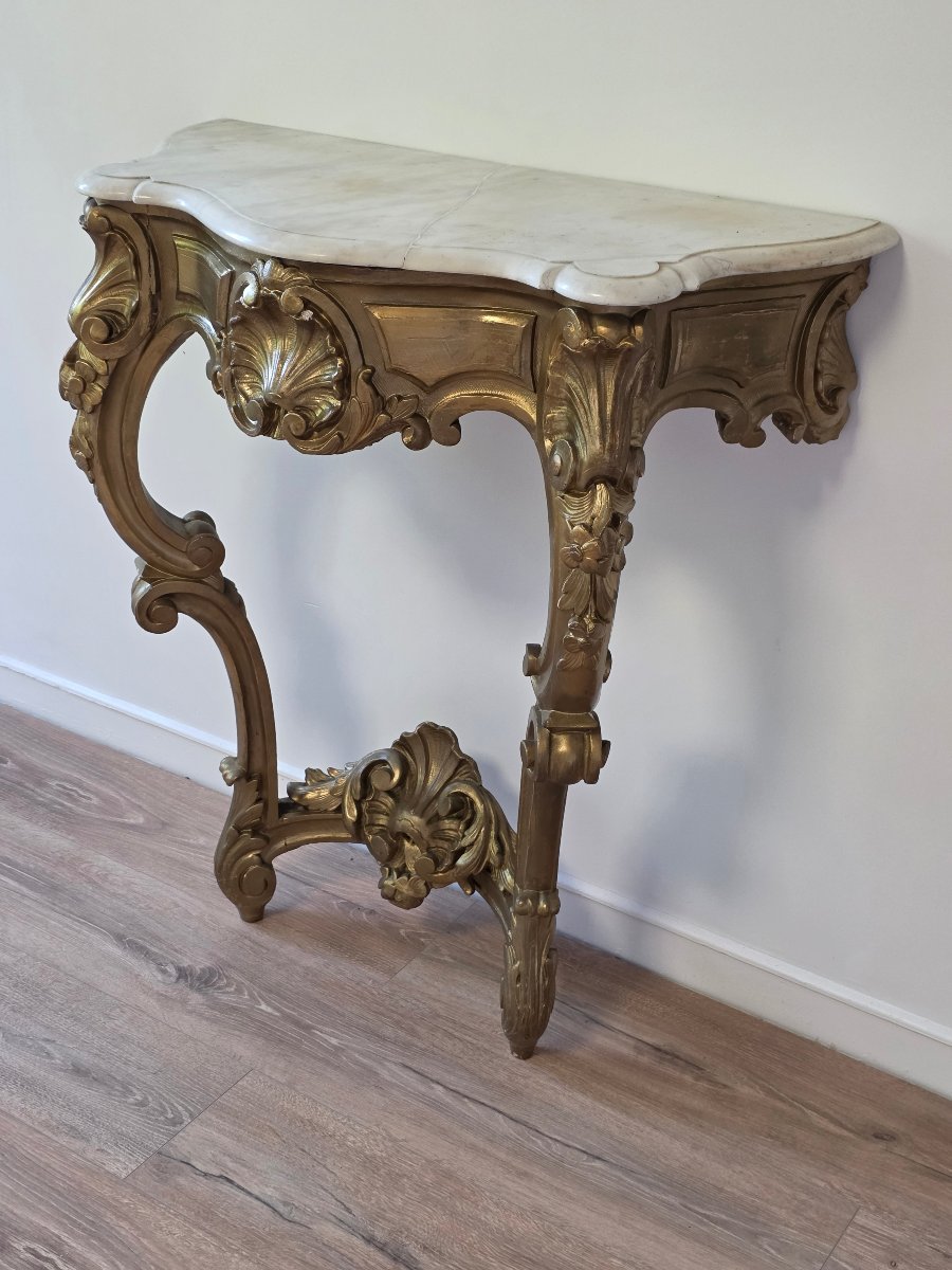 A Gilded Wooden Console Table In The Louis XV Style, 19th Century-photo-2