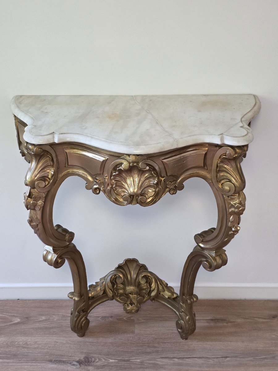 A Gilded Wooden Console Table In The Louis XV Style, 19th Century-photo-3