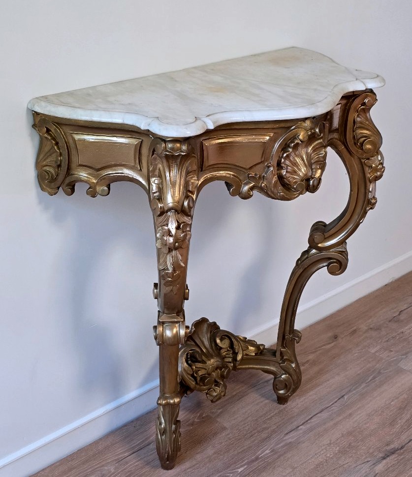 A Gilded Wooden Console Table In The Louis XV Style, 19th Century-photo-4