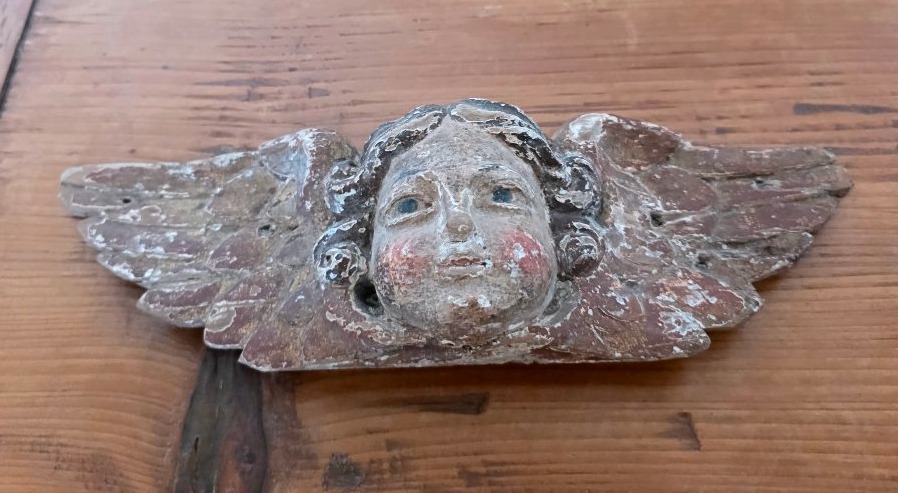 Ange En Bois Sculpté Et Polychromé  18 eme siecles -photo-3