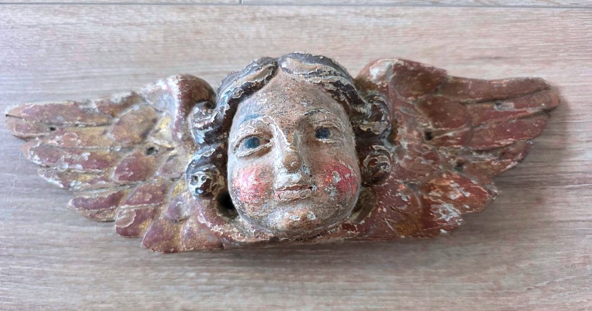 Ange En Bois Sculpté Et Polychromé  18 eme siecles -photo-4