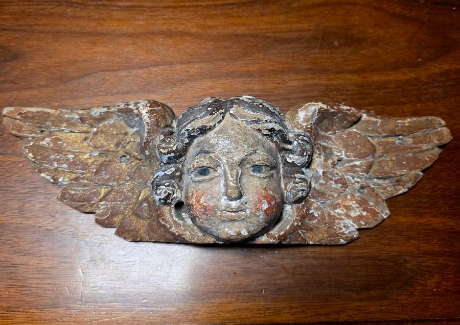 Ange En Bois Sculpté Et Polychromé  18 eme siecles -photo-2