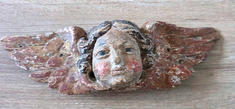 Ange En Bois Sculpté Et Polychromé  18 eme siecles -photo-2