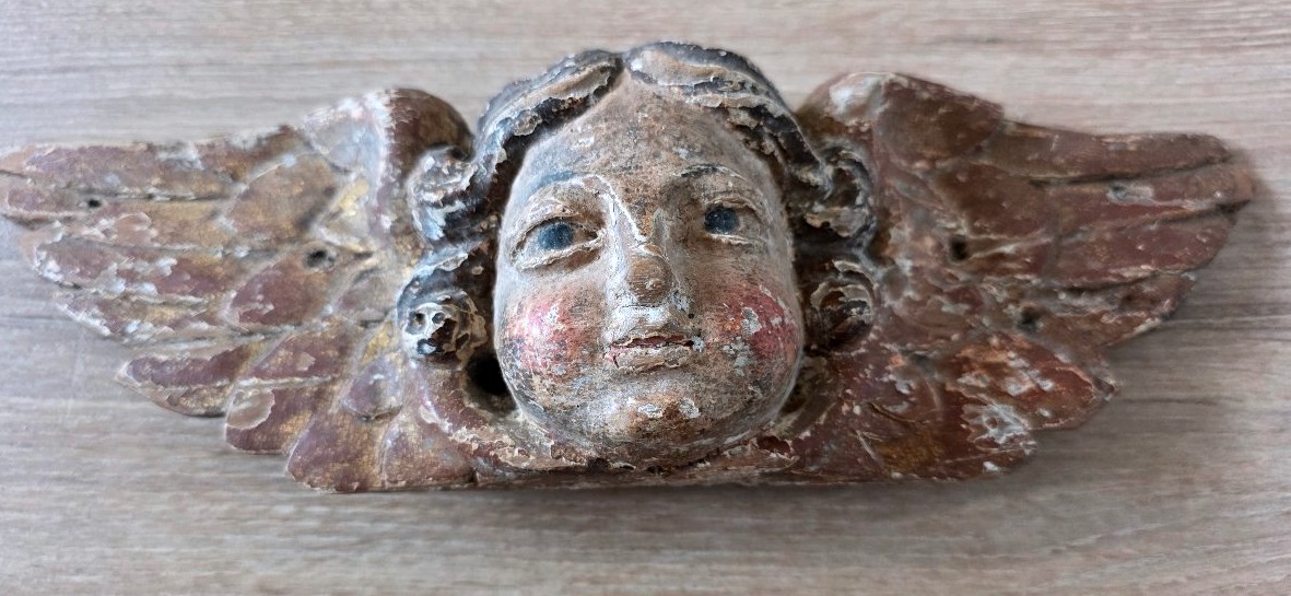 Ange En Bois Sculpté Et Polychromé  18 eme siecles -photo-3