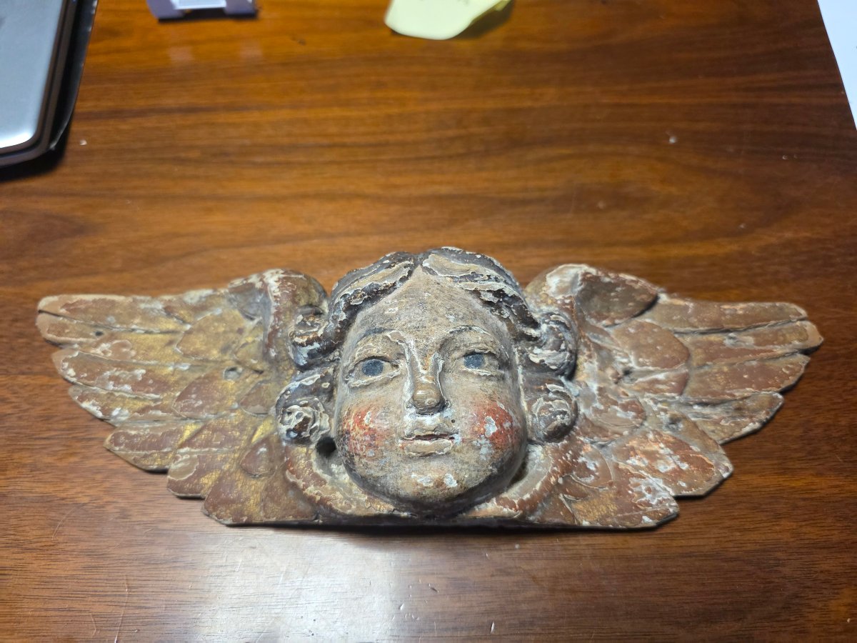 Ange En Bois Sculpté Et Polychromé  18 eme siecles -photo-5