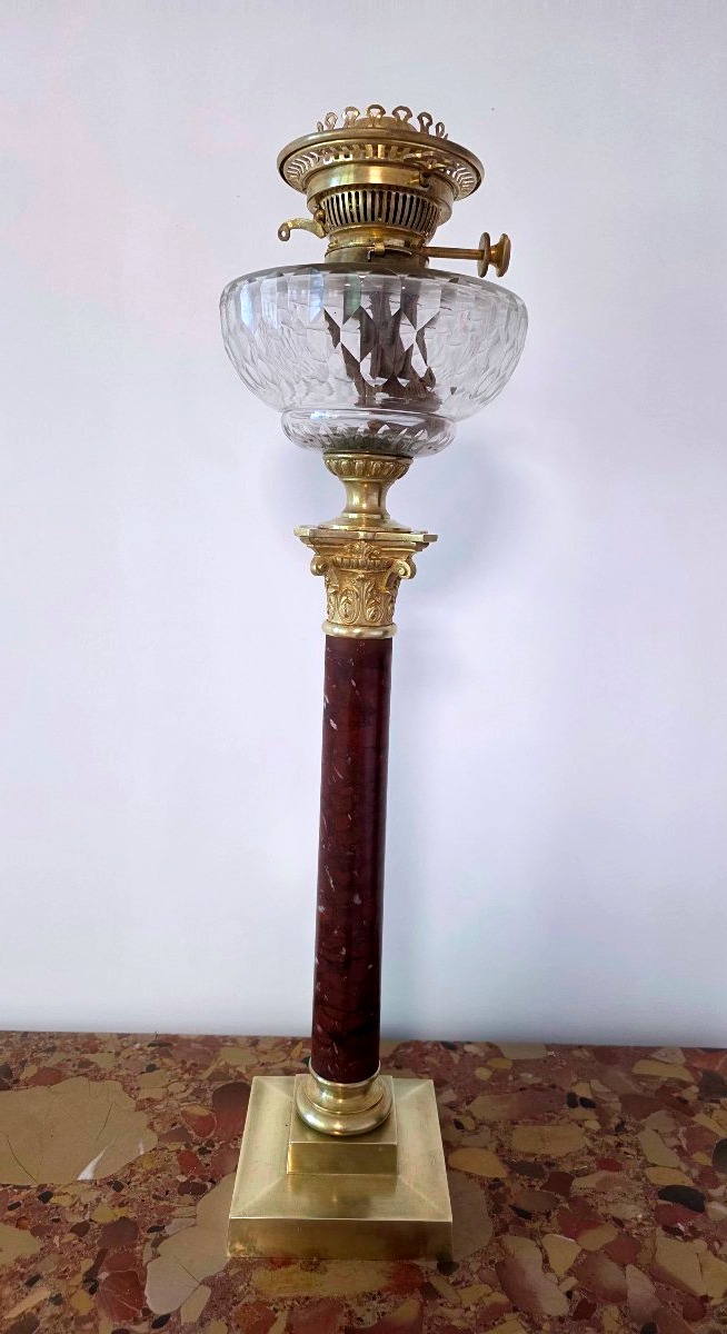 lampe à pétrole  bonze et cristal ornemental -photo-2