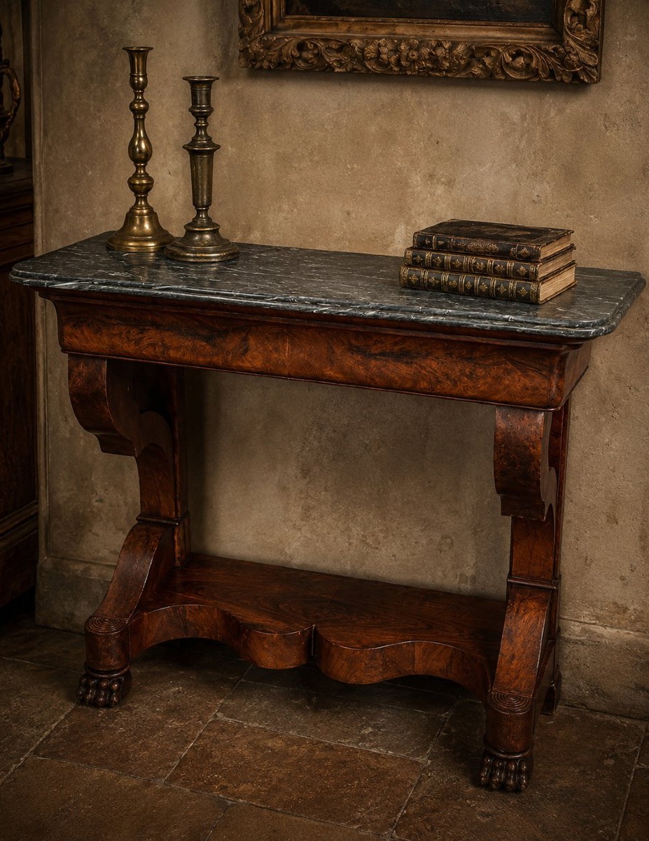 Empire-restoration Period Console Table In Mahogany, With Claw Feet