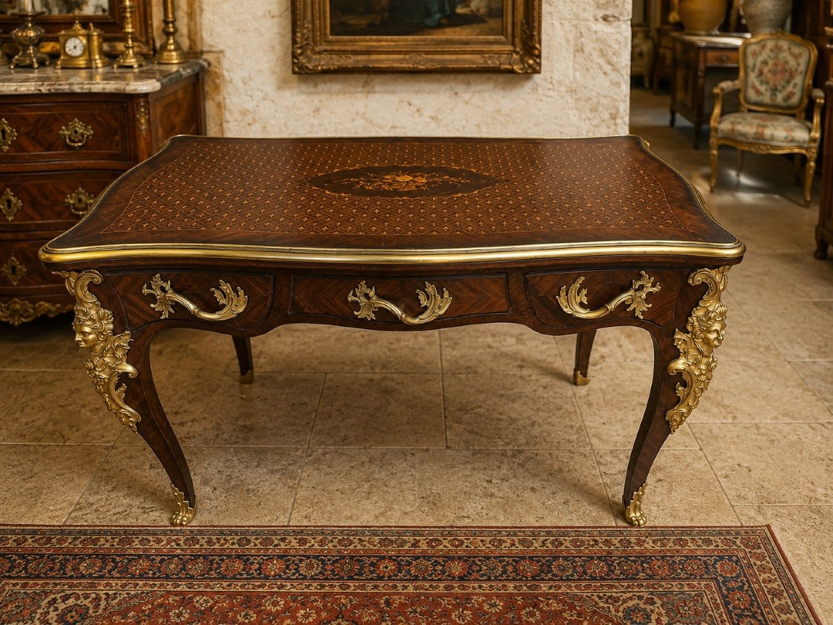 Bureau plat d'après  Charles Cressent Époque XIXᵉ siècle-photo-2