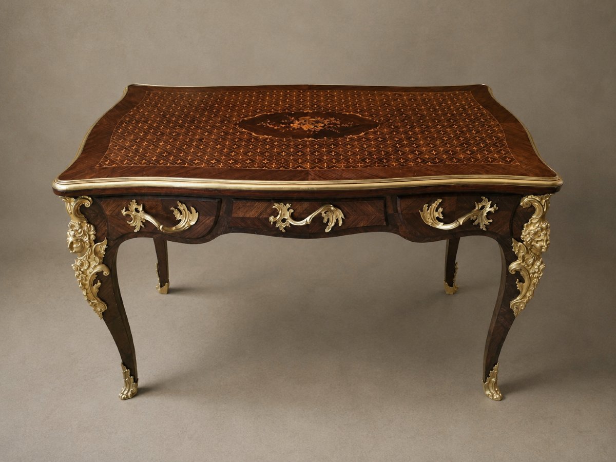 Flat-topped Desk Based On A Design By Charles Cressent; 19th Century-photo-3