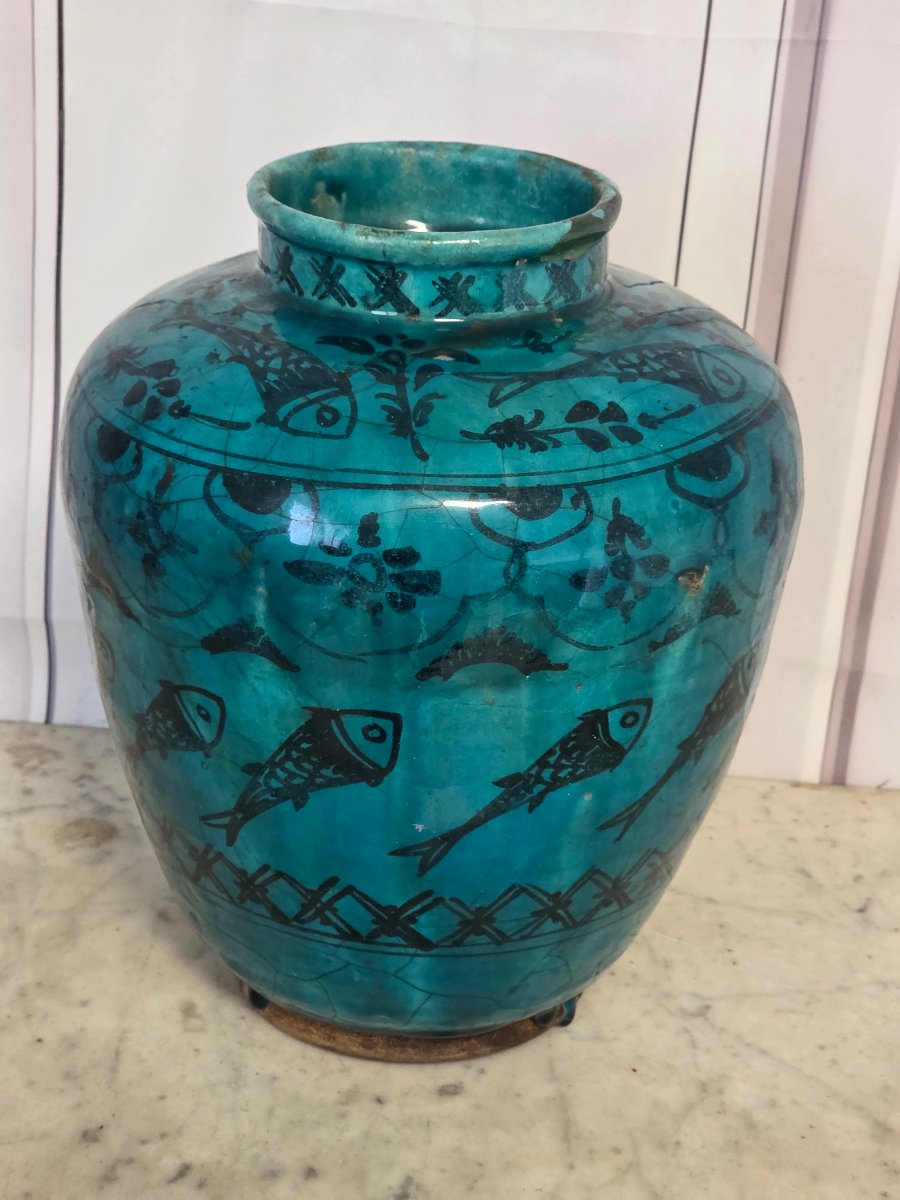 Safavid-period Islamic Persian Ceramic Vase With Turquoise Glaze, Persia, Circa 1700–1735-photo-2