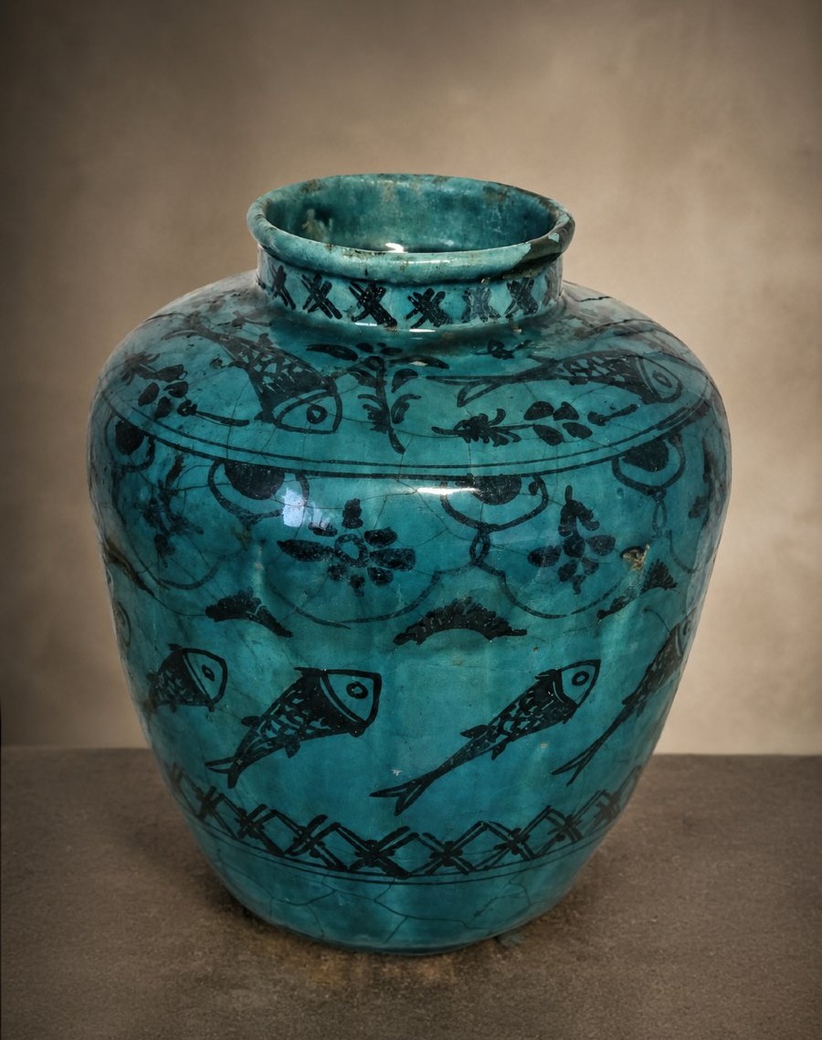 Safavid-period Islamic Persian Ceramic Vase With Turquoise Glaze, Persia, Circa 1700–1735