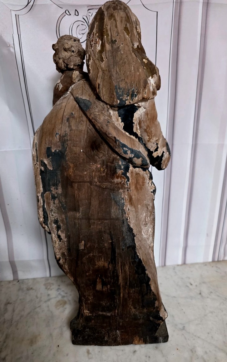  vierge a l'enfant bois sculpté polychrome XVIIIème siècle -photo-3