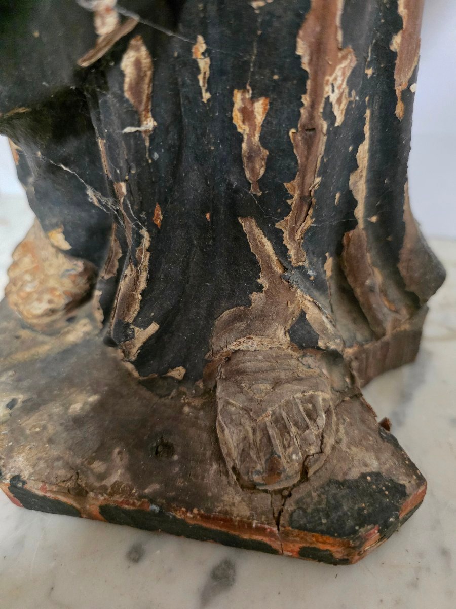  vierge a l'enfant bois sculpté polychrome XVIIIème siècle -photo-4