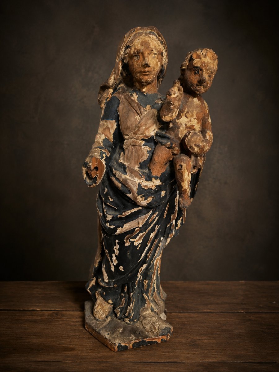  vierge a l'enfant bois sculpté polychrome XVIIIème siècle -photo-2