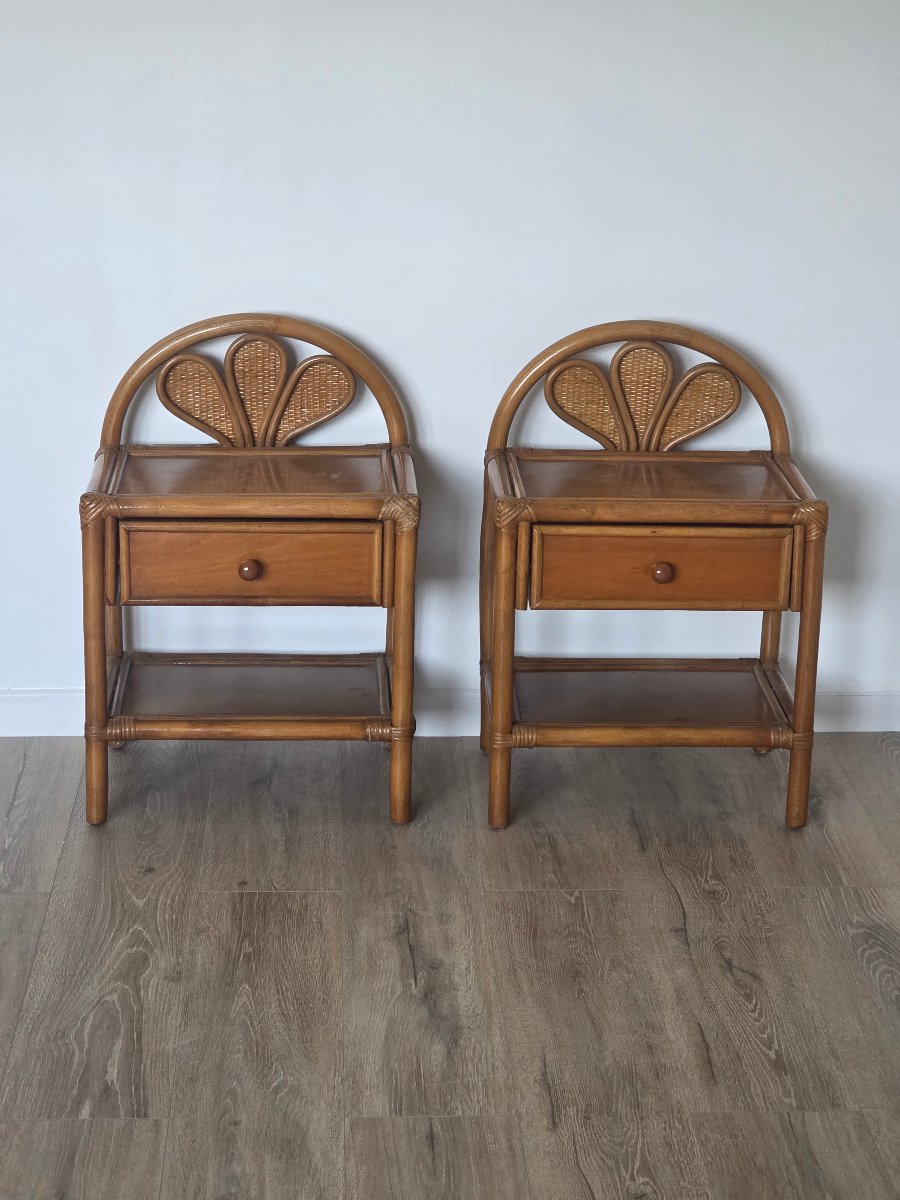 1960s Rattan Nightstand -photo-2