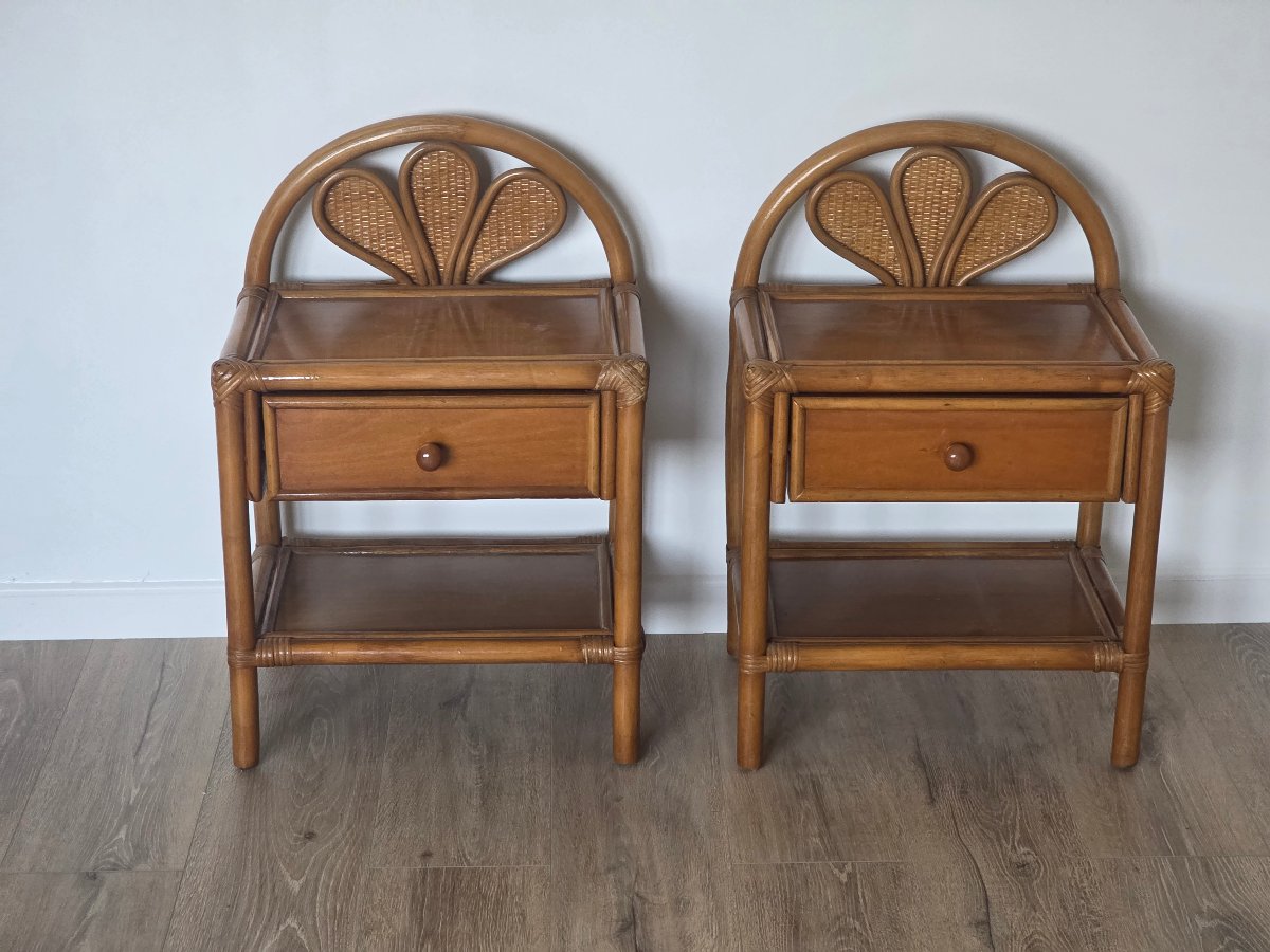 1960s Rattan Nightstand -photo-3