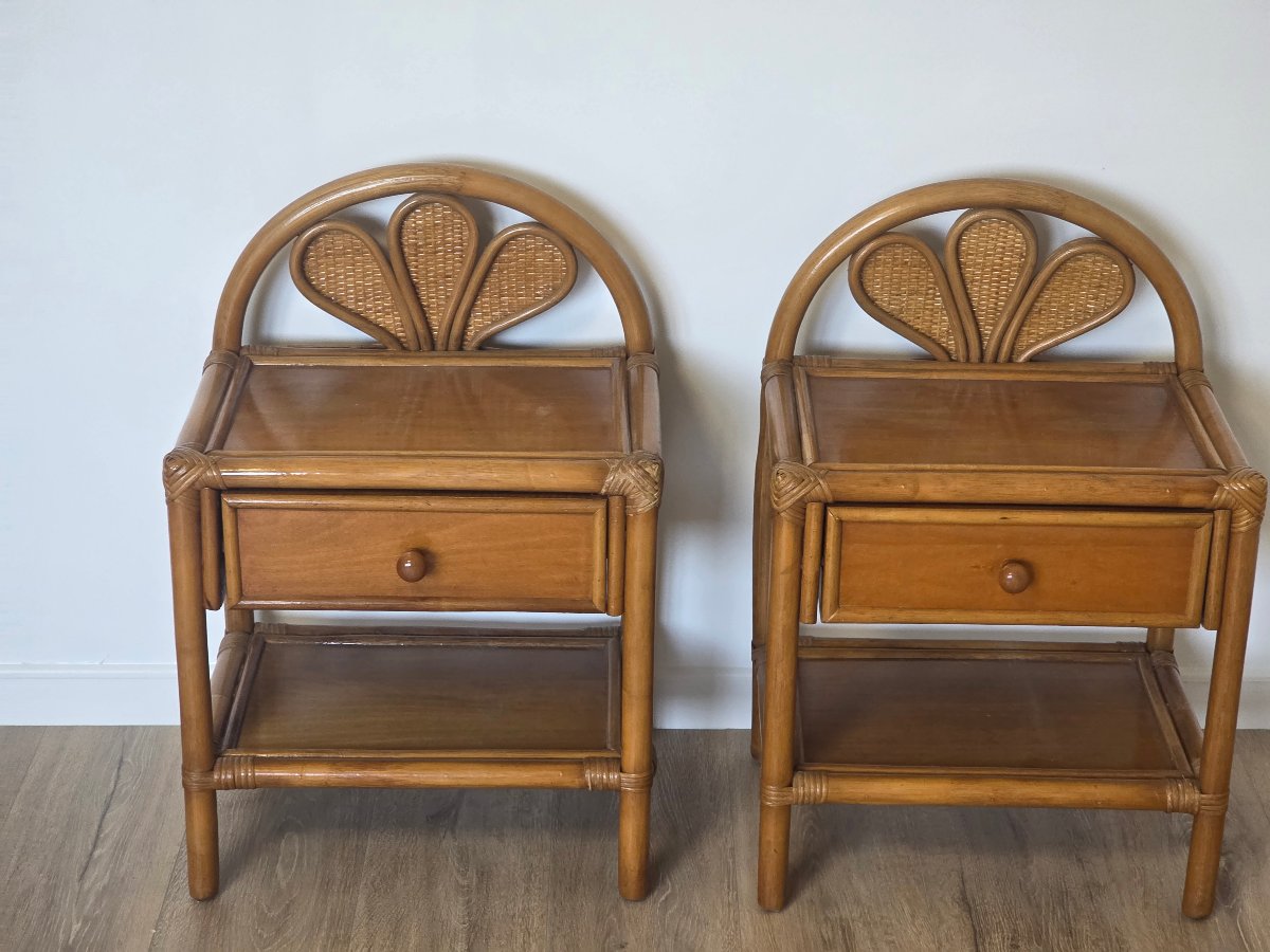 1960s Rattan Nightstand -photo-4