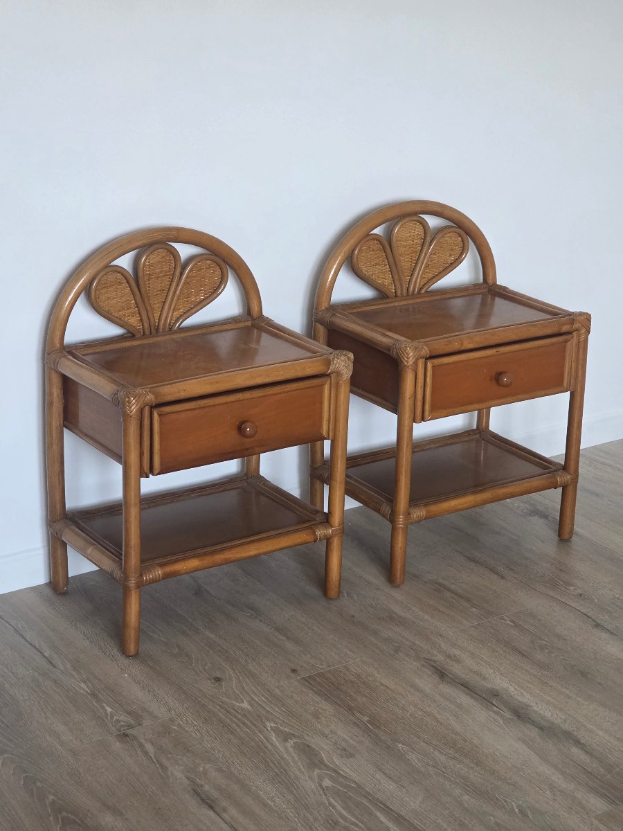 1960s Rattan Nightstand -photo-3