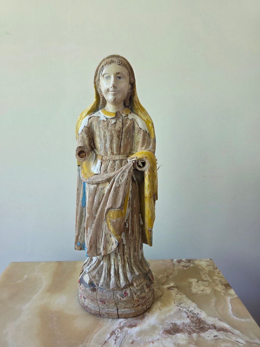 Holy Woman, Polychrome Wood, France, 17th Century-photo-2