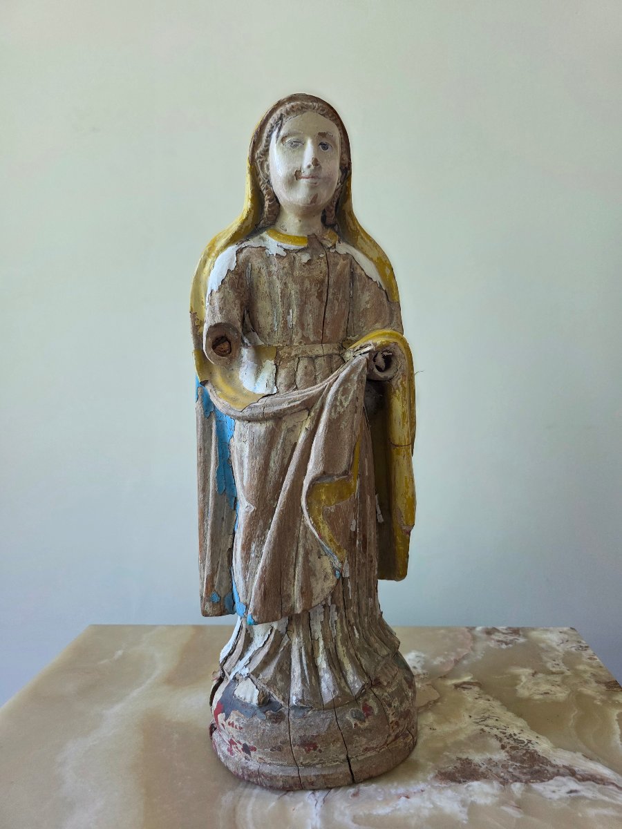 Holy Woman, Polychrome Wood, France, 17th Century-photo-3