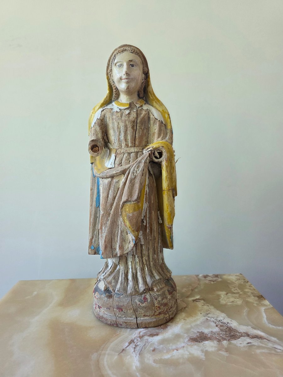 Holy Woman, Polychrome Wood, France, 17th Century-photo-1