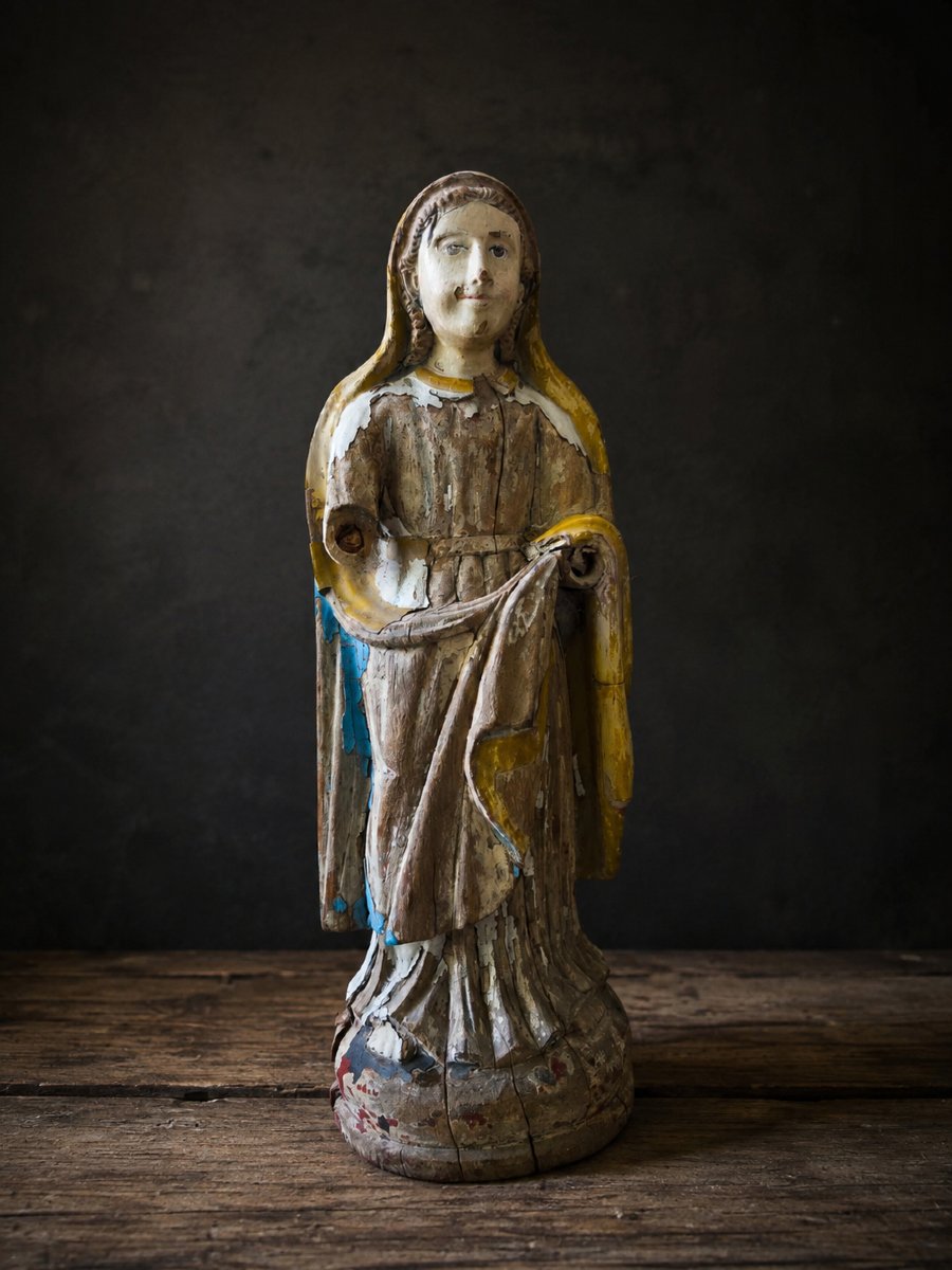 Holy Woman, Polychrome Wood, France, 17th Century