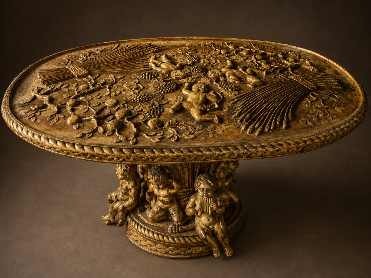 19th-century Richly Carved Gilded Wooden Coffee Table -photo-2