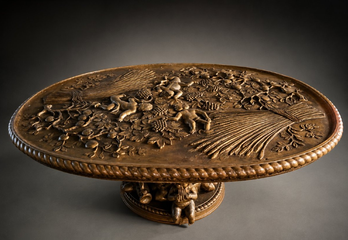 19th-century Richly Carved Gilded Wooden Coffee Table -photo-3