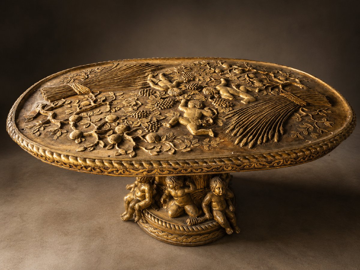 19th-century Richly Carved Gilded Wooden Coffee Table 