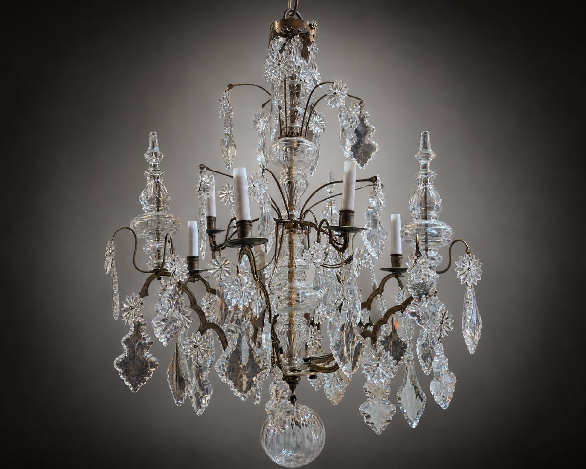 Louis XV Chandelier In Bronze And Cut Crystal -photo-2