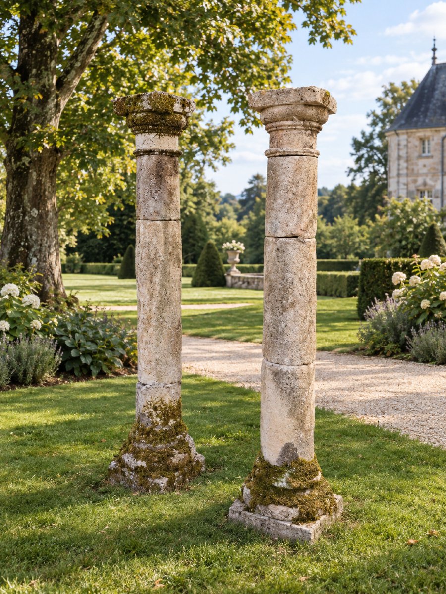 Pair Of Stone Columns – 18th Century Beautiful Pair Of Cut-stone Columns