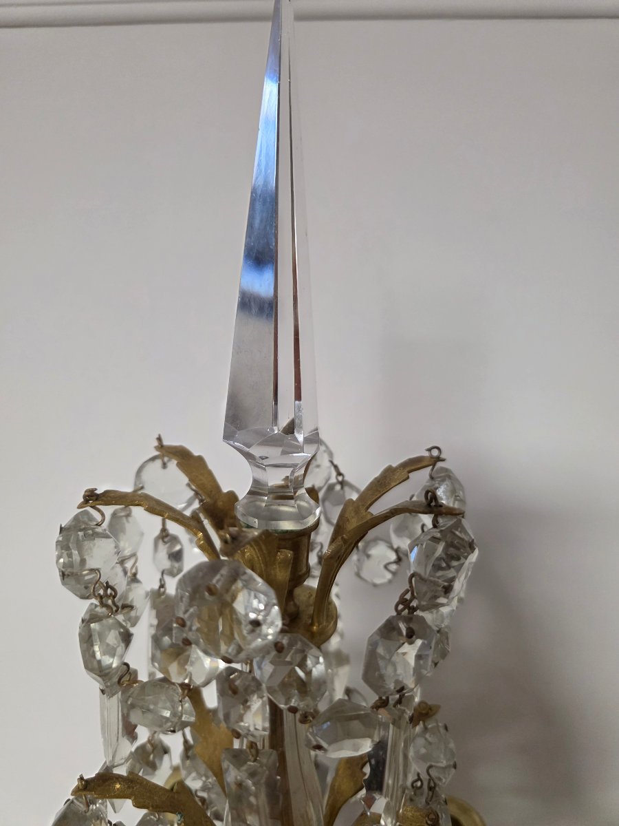 Paire De Girandoles 19 eme  siècle En Bronze Doré Et Cristal-photo-4