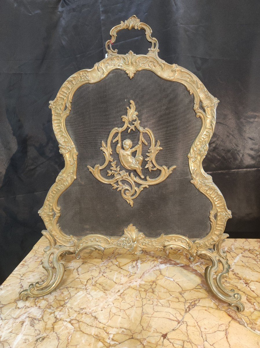 Pare-feu écran cheminée bronze rocaille Charles Casier Napoléon III XIXème