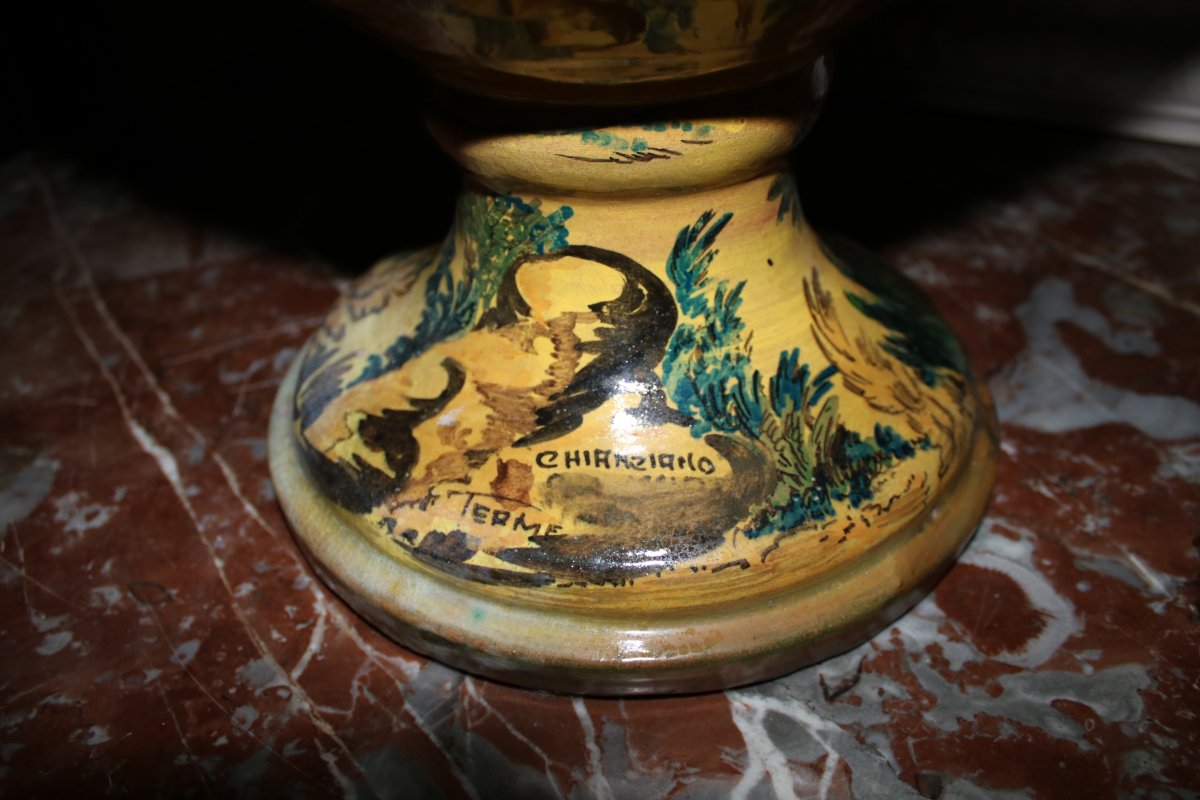 Very Large Pair Of Mythological Italian Earthenware Vase D After Urbino-photo-6