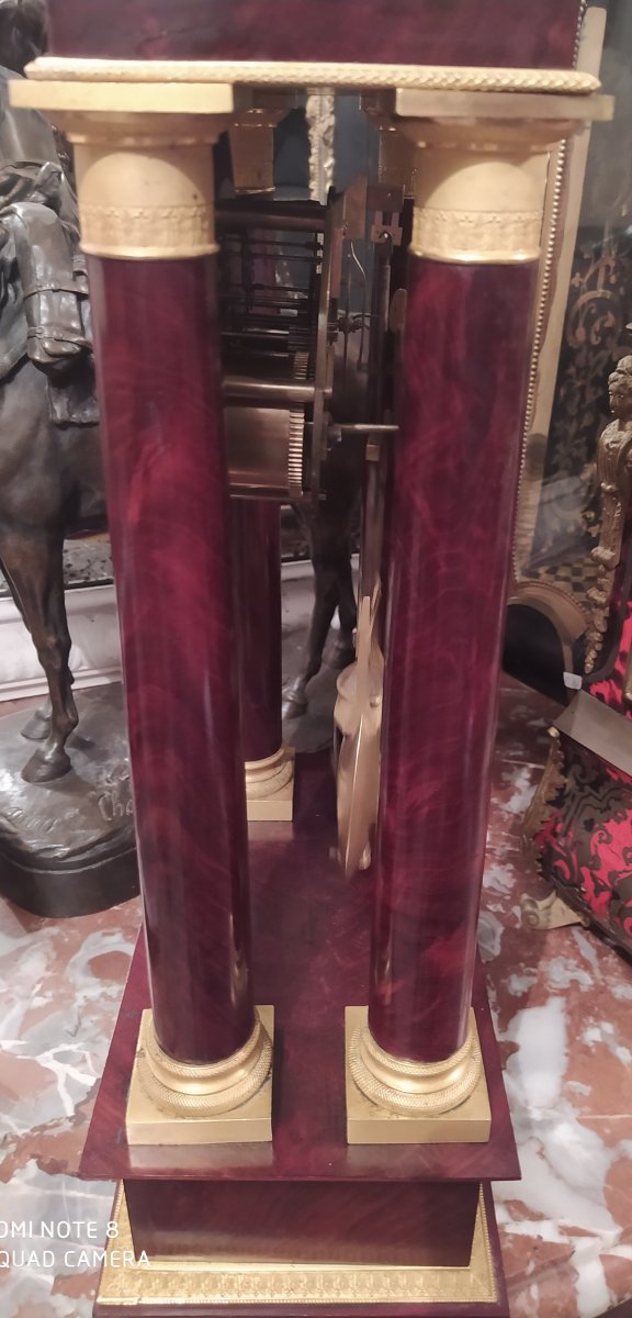 Pendulum Portico Columns Regulator Mahogany Gilt Bronze Nineteenth Empire-photo-3