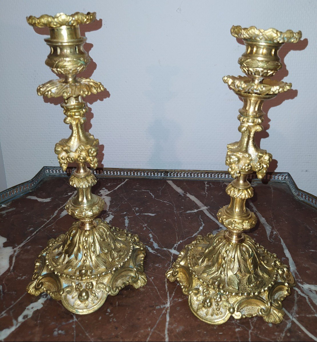 Paire de Bougeoirs en Bronze doré   19éme siècle-photo-1