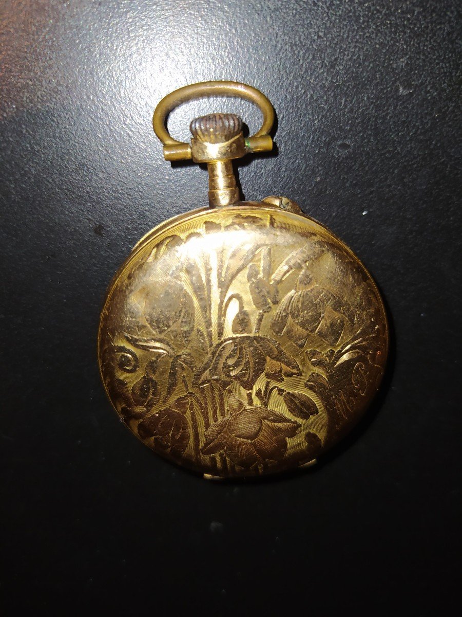18k Gold Pocket Watch Tete De Cheval 1850-photo-2